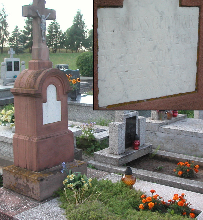 Klemens  Gowiak - Grb Klemensa Gowiaka i Brygidy Gowiak z d.Welc na cmentarzu w Krzemienicy k.acuta